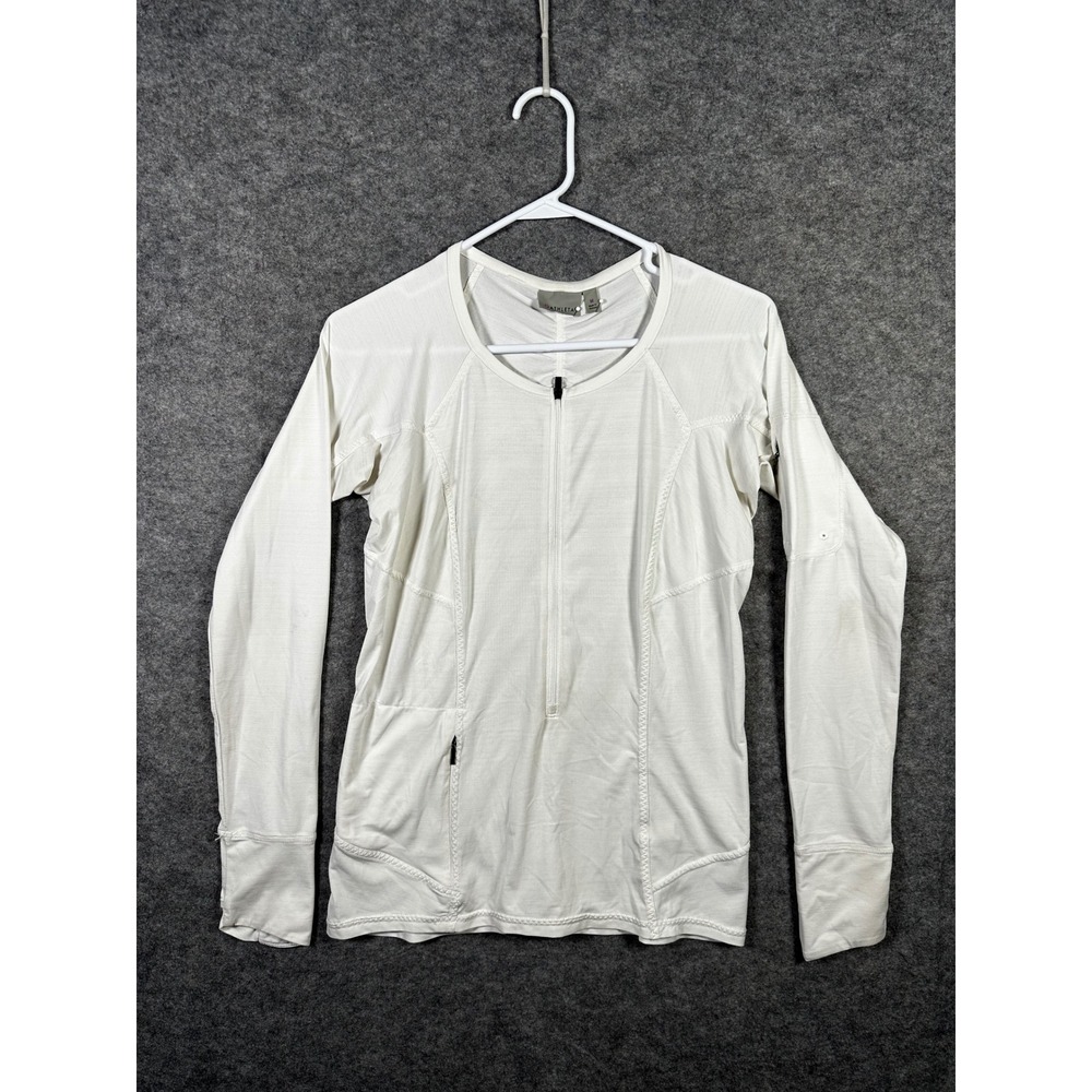 Athleta White Long Sleeve Half Zip Running Top‎ Thumb Holes Women's Medium